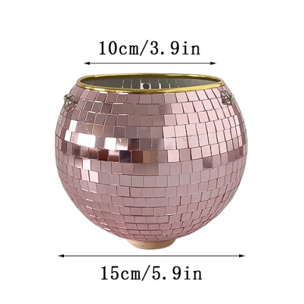 Disco Ball Hanging Flowerpot Round Mirror Planter Home Garden Ornament Vase Basket Boho Style Outdoor Home Yard Decoration : Rose 15cm