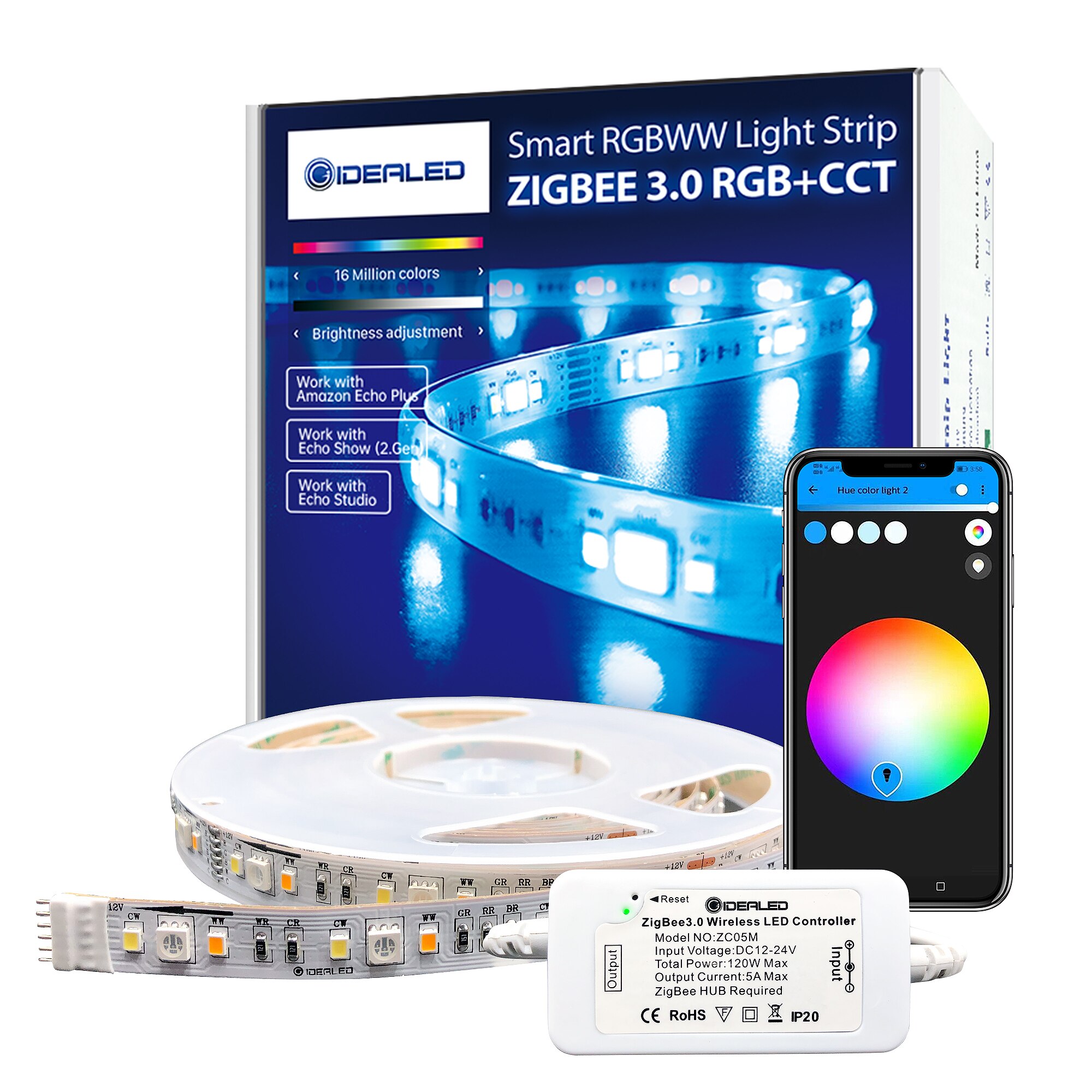 Smart zigbee 3.0 rgbcct led valonauhat ohjain himmennettävä tunnelma led kit 5m yhteensopiva kaiku plus alexa ääniohjaus: 5m rgbcct sarja / Pistoke