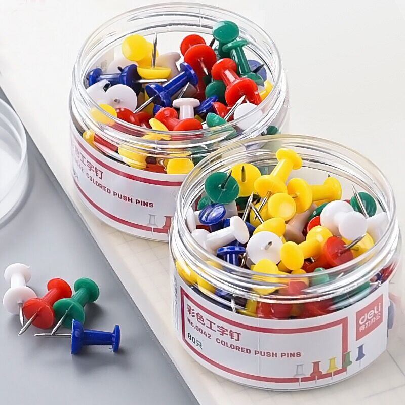 Chinchetas de plástico con punta de acero para trabajo en el hogar Juego de chinchetas de seguridad con punta de corcho, de colores, para encuadernación de oficina, suministros escolares, pernos para pared, 35, 80 unidades