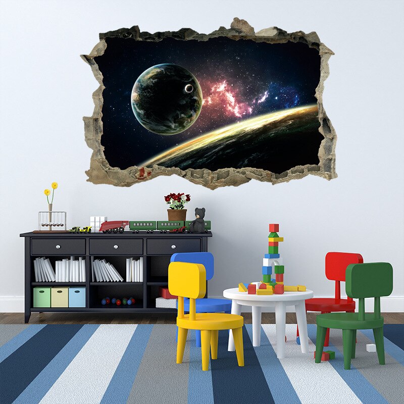 Serie universo de estrellas 3D, pegatinas de pared rotas para niños, habitaciones de bebés, dormitorio, decoración del hogar, calcomanías, póster mural, pegatina en la pared