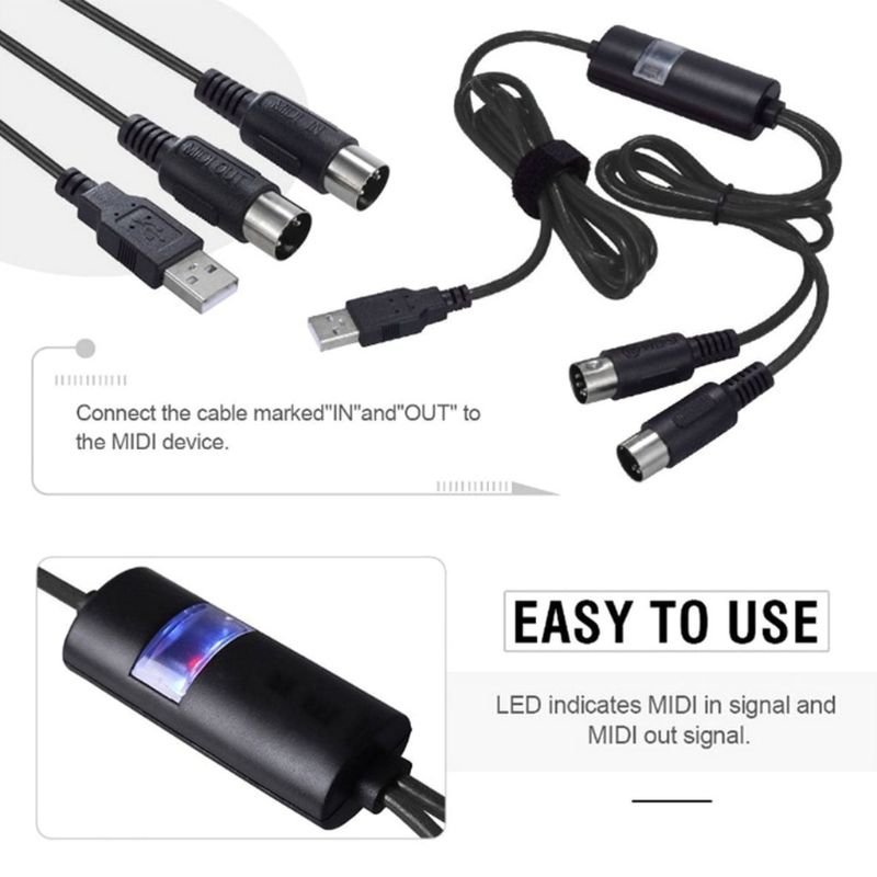 Electric USB Drum To 2 MIDI Interface Adapter Cable Converter For PC Mac iOS Windows Music Piano Keyboard Synth Adapter Cord
