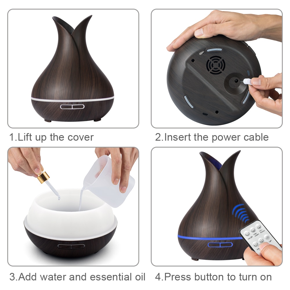 KBAYBO 400ml electric Ultrasonic Aroma Air humidifier Essential Oil Diffuser Wood Grain purifier mist maker LED light for home