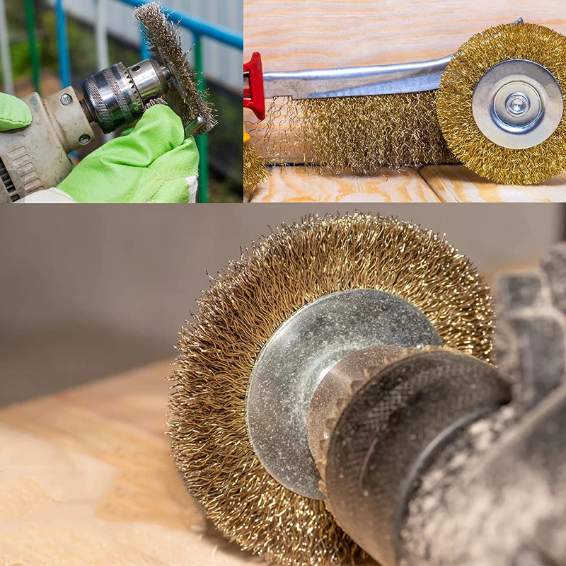 3/5/6 Uds 6mm 1/4 "vástago latón plateado alambre de acero al carbono taza/rueda/cepillo final taladro herramientas rotativas eliminación de óxido de Metal pulido limpio