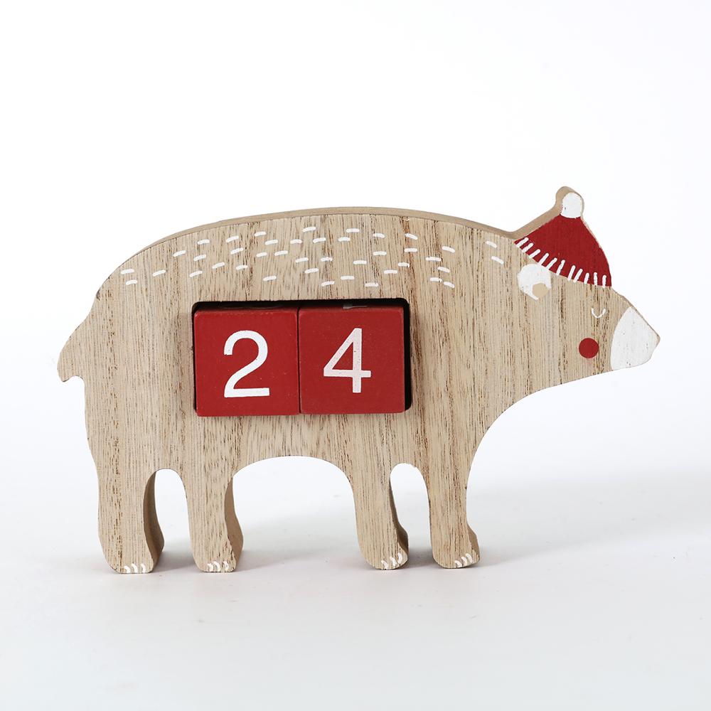 Wooden Christmas Calendar Block for Tabletop Christmas Decoration with Santa Clause, Reindeer