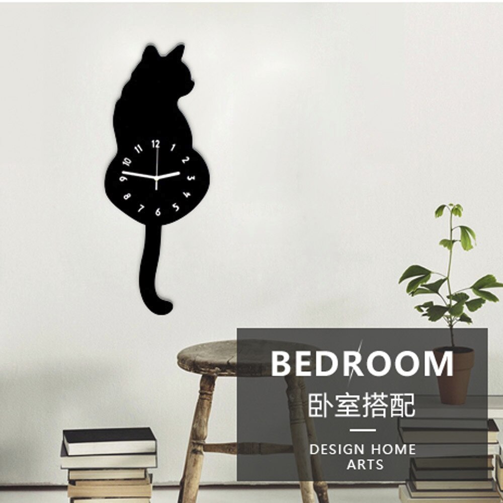 Cute Cat Quartz clocks Pendulum Clock Swinging Tail Wall Clock home Bedroom mirror Wall Quartz Needle Decor Wall Watch Clocks G2
