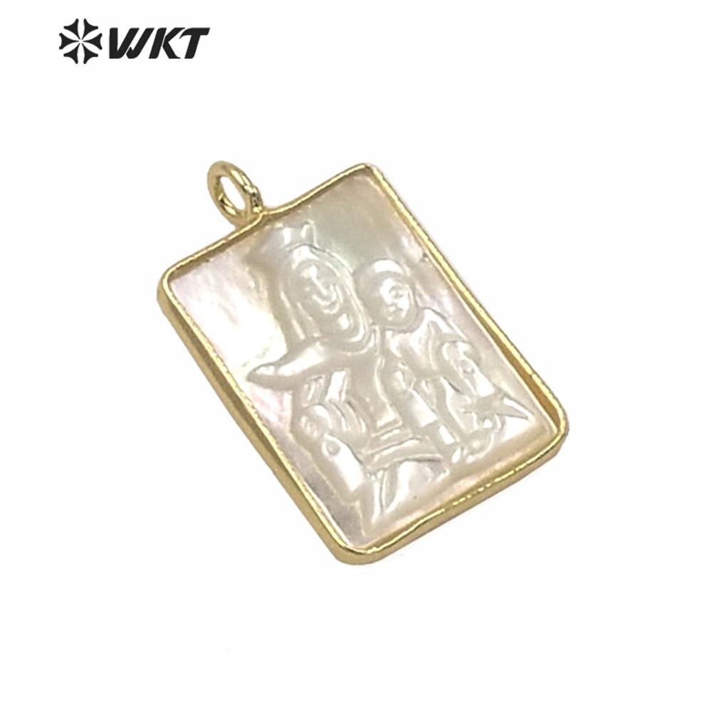 WT-JP234 Erstaunlich Rechteck Gold Farbe Lünette Medaille murmeln Von Gott Anhänger glänzend Mopp Hülse Reines Maria Schmuck Anhänger