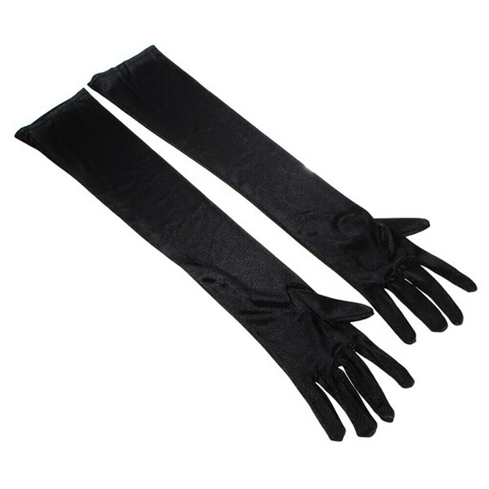 Guantes largos de , guante de satén para nocturna o baile de graduación, negro, azul, dorado y rosa: Black