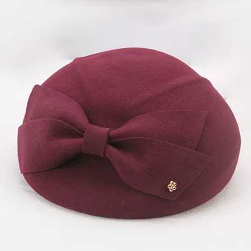 Elegante Wollen Boog Fedora Hoeden Lady Britse Stijl Soft Vilt Cap Vrouwen Wedding Party Hoed Vintage Cocktail Mode Derby fedora: 2