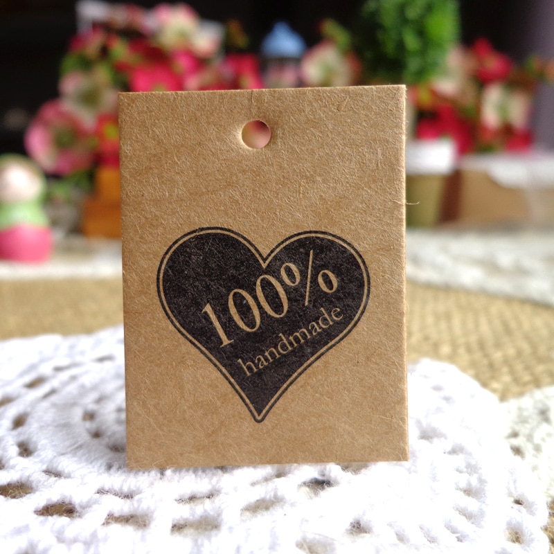 100pcs 3x4cm Vintage Kraft Paper Tags 100% Handmade Heart Mini Kraft Paper Cards Hang Tag Tag DIY Paper Labels