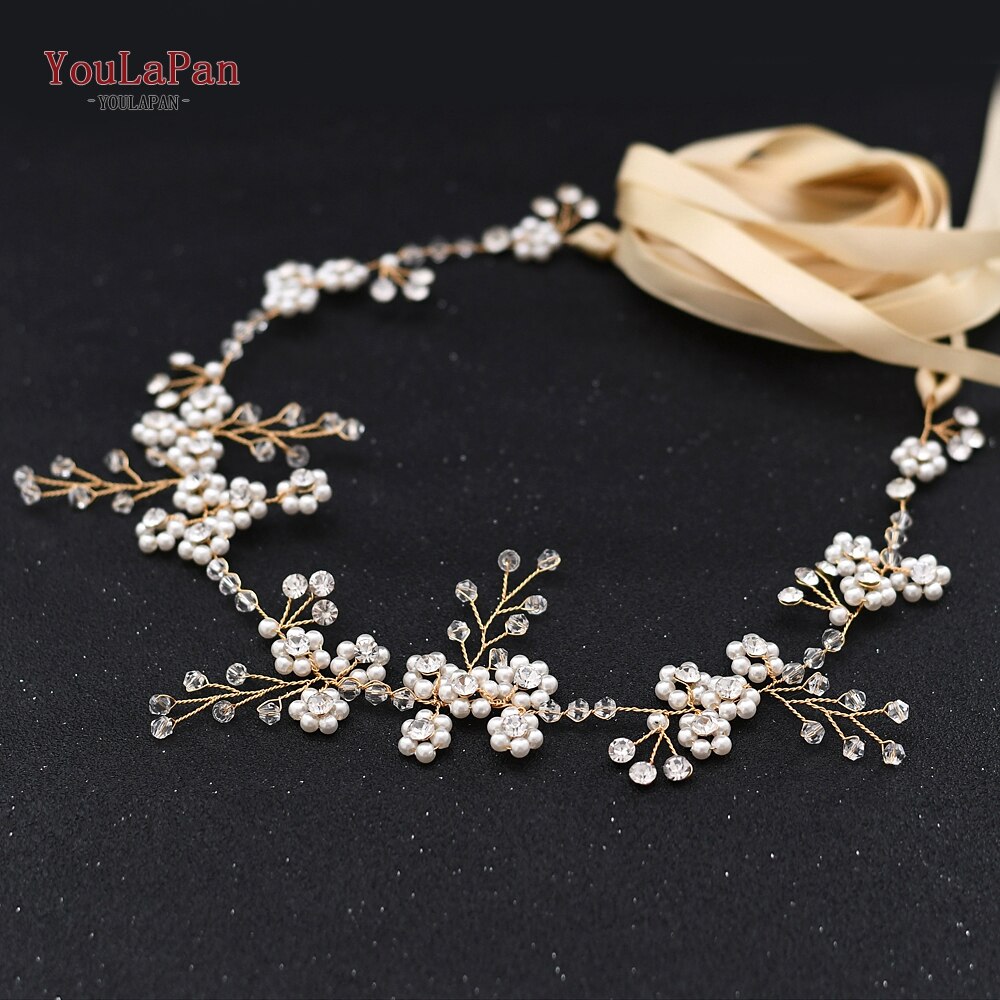 TOPQUEEN SH129 Goldene Hochzeit Kleider Gürtel Womens Perle Gürtel Kristall Braut Schärpe Hochzeit Gold Gürtel mit Perlen Dünne Braut Gürtel: Champagner Schleife