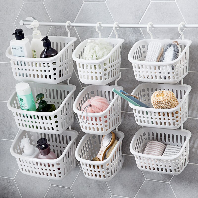 Wall-mounted storage basket plastic double hook kitchen snack basket bathroom shower storage basket WF9104058