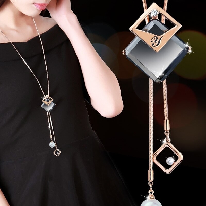 Collares De Moda Geometric Crystal Necklaces & Pendants Punk Long Chain Gold Necklace For Women Jewelry Accessories