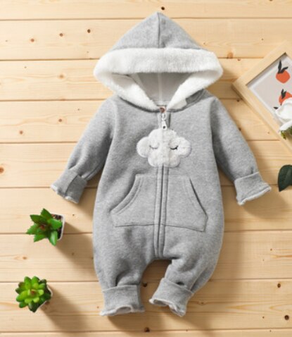 Ropa de otoño para niños pequeños, mono abierto con cremallera de manga larga con capucha polar con patrón de dibujo de nube para bebés Niñas, Niños