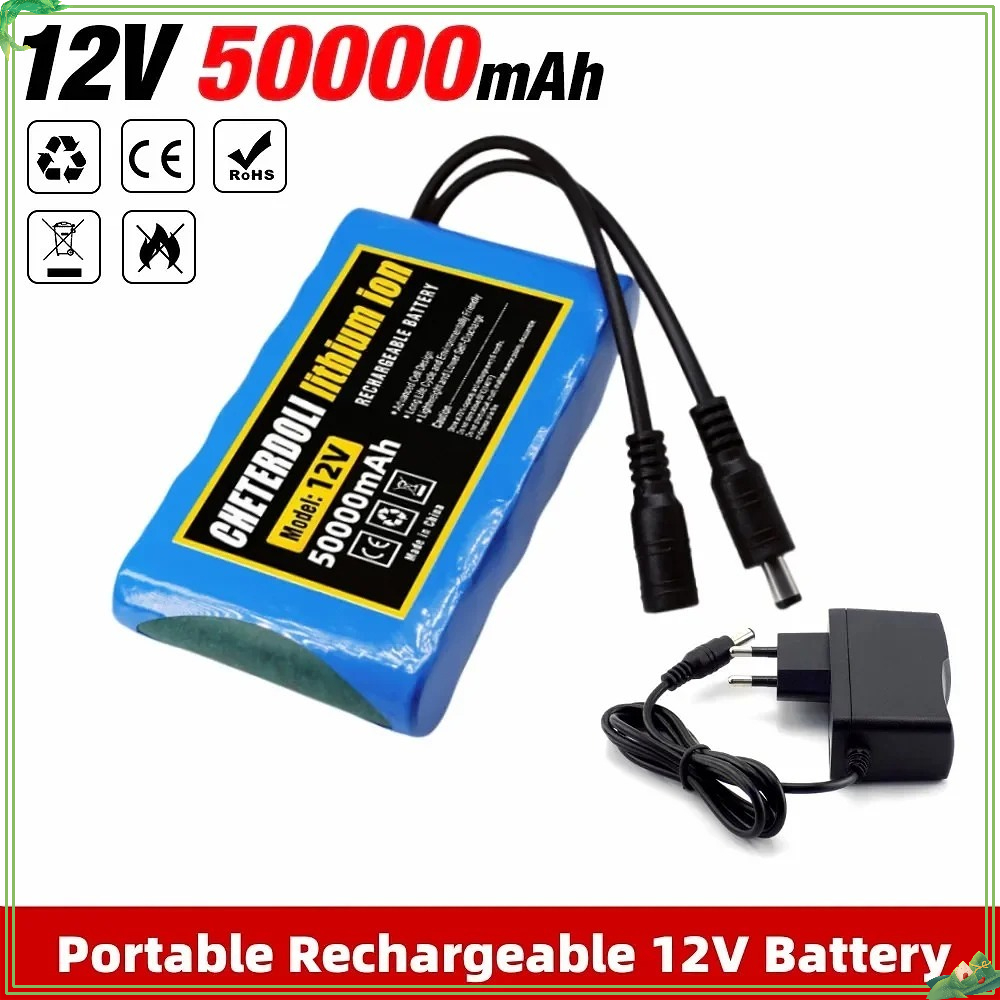 Nowy pakiet akumulatorów 3S2P z płytką zabezpieczającą, 12V 50ach, 12V 5000mAh, litowo-jonowe ogniwa 18650, akumulator DC 12.6V Super ładowalny + ładowarka