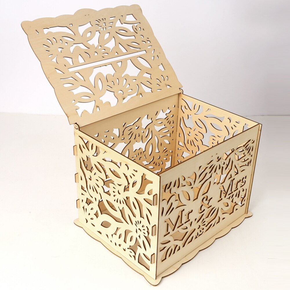 DIY Holz Hochzeit Karte Kasten mit Schloss Karte Zeichen Rustikalen Hohl Karte Halfter Empfang Hochzeitstag Party Dekoration