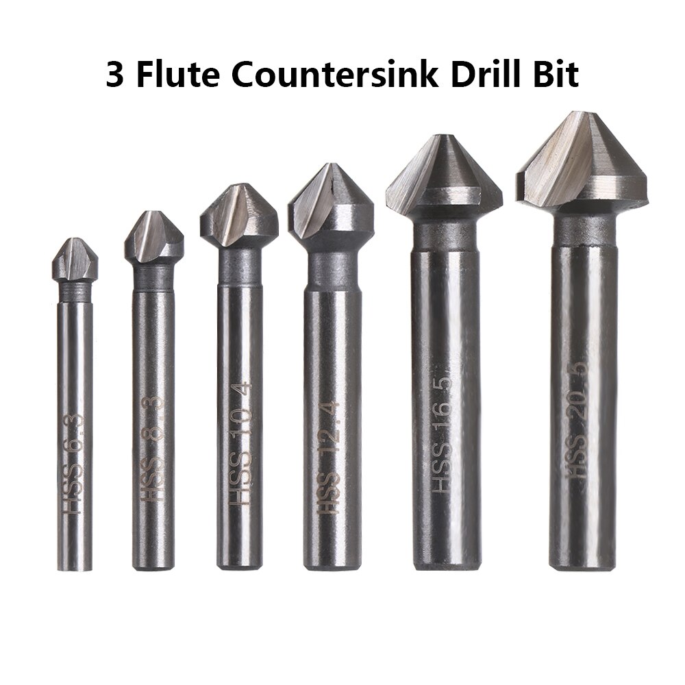 1 pcs 3 Flute Countersink Drill Bit Round Handle 90 Degree HSS Wood Steel Chamfer Cutter Tool 6.3/8.3/10.4/12.4/16.5/20.5mm
