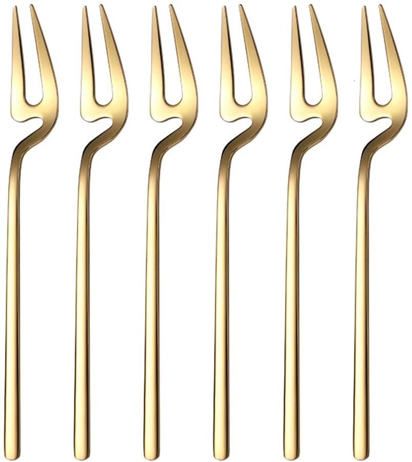 6pcs/set Demitasse Espresso Spoons Mini Coffee Spoons 5.6 Inche Dessert Sugar Tea Ice Cream Spoons Dessert Cake Fruit Forks Set: Golden Fork6PCS