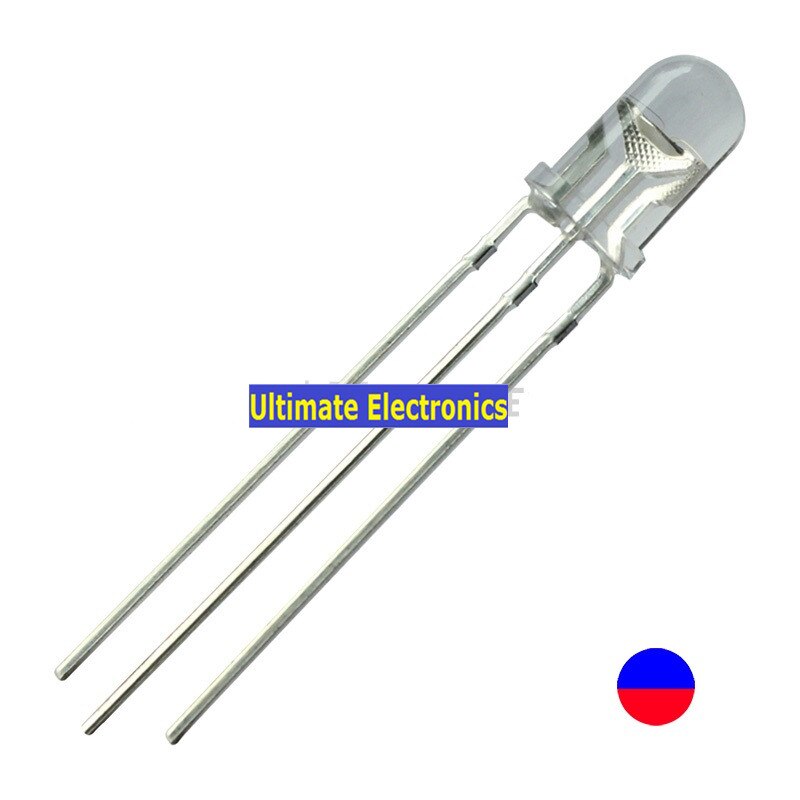 1000 piezas F5, cátodo/ánodo común transparente rojo y azul, 5MM, LED transparente, doble color, parte superior redonda