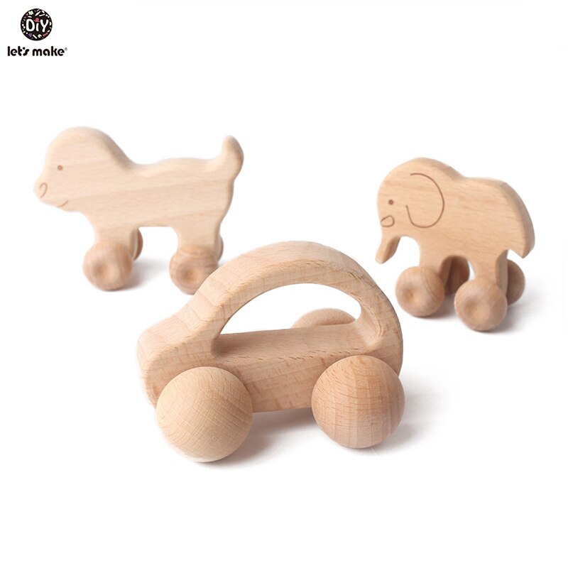 Let's Make 1Pc Leopard Car Wooden Teether Animal Car Ecofriendly Baby Crib Toy Wooden Baby Accessories Wooden Teether Toys