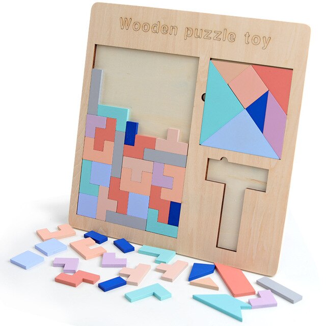 speelgoed voor Kinderen 3 In 1 Tetris Tangram T-woord Puzzel Speelgoed Kinderen Vroege Educatief Speelgoed Houten Puzzel speelgoed