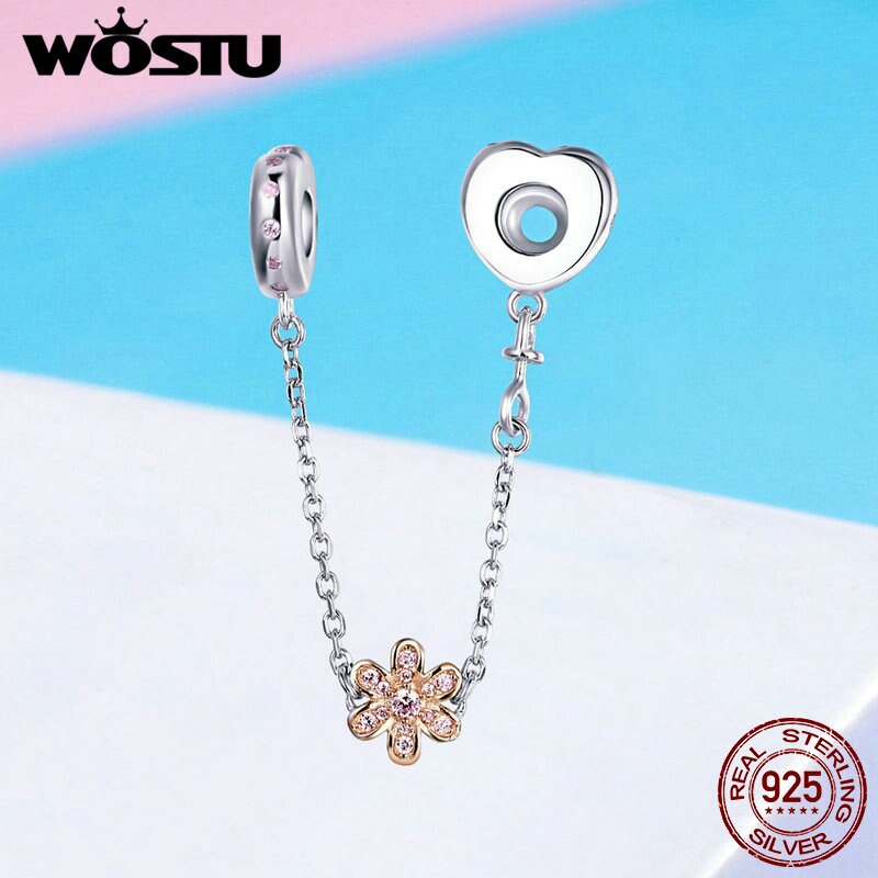 WOSTU Europäischen 925 Sterling Silber Blume Sicherheits Kette Reize passen Ursprüngliche Armbinde Anhänger Perlen Für Schmuck Machen CQC1113