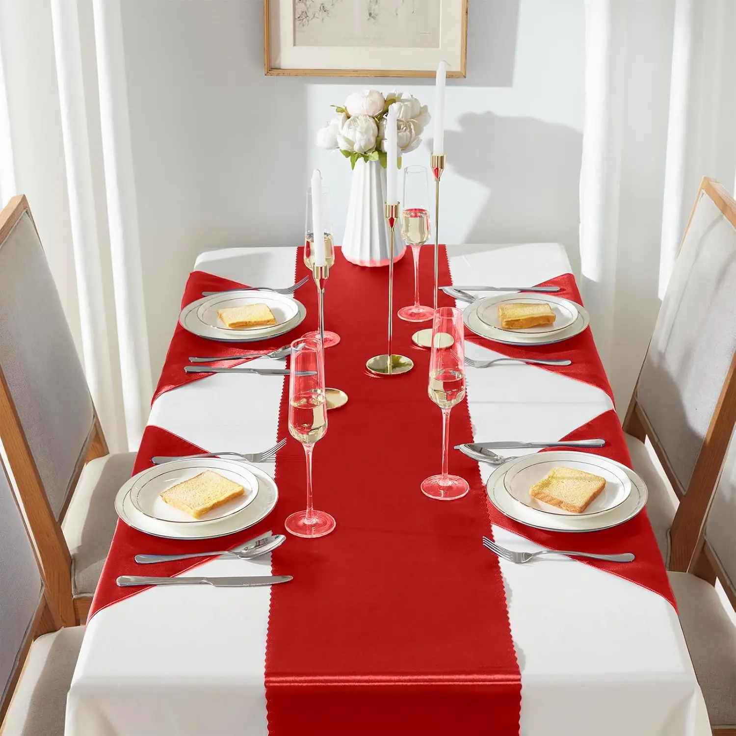 30 cm x 275cm(12*108 tum) bröllops satinbordlöpare sidenband bordsflaggor för banketter fest ljus matbordsdekoration