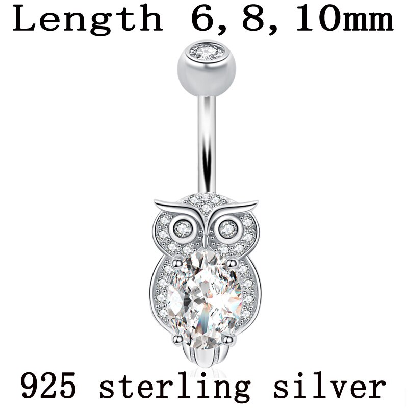 Belly Button Ring Echte 925 Sterling Zilveren Navel Ring Uil Nighthawk Vogel Van Minerva Body Sieraden Piercing Sieraden
