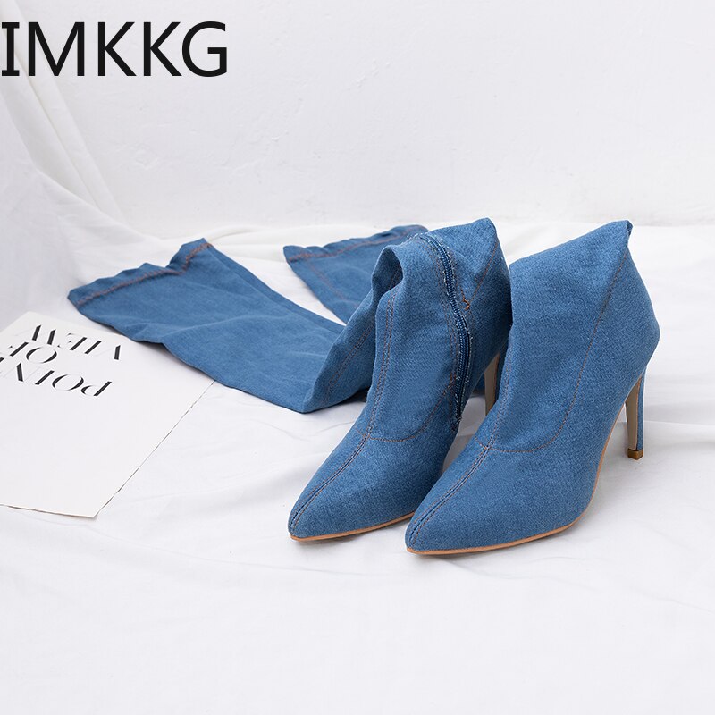 Women Boots High Heels Spring Autumn Over The Knee Boots Tight High Stiletto Jeans Denim Rome Long Shoes Y10144