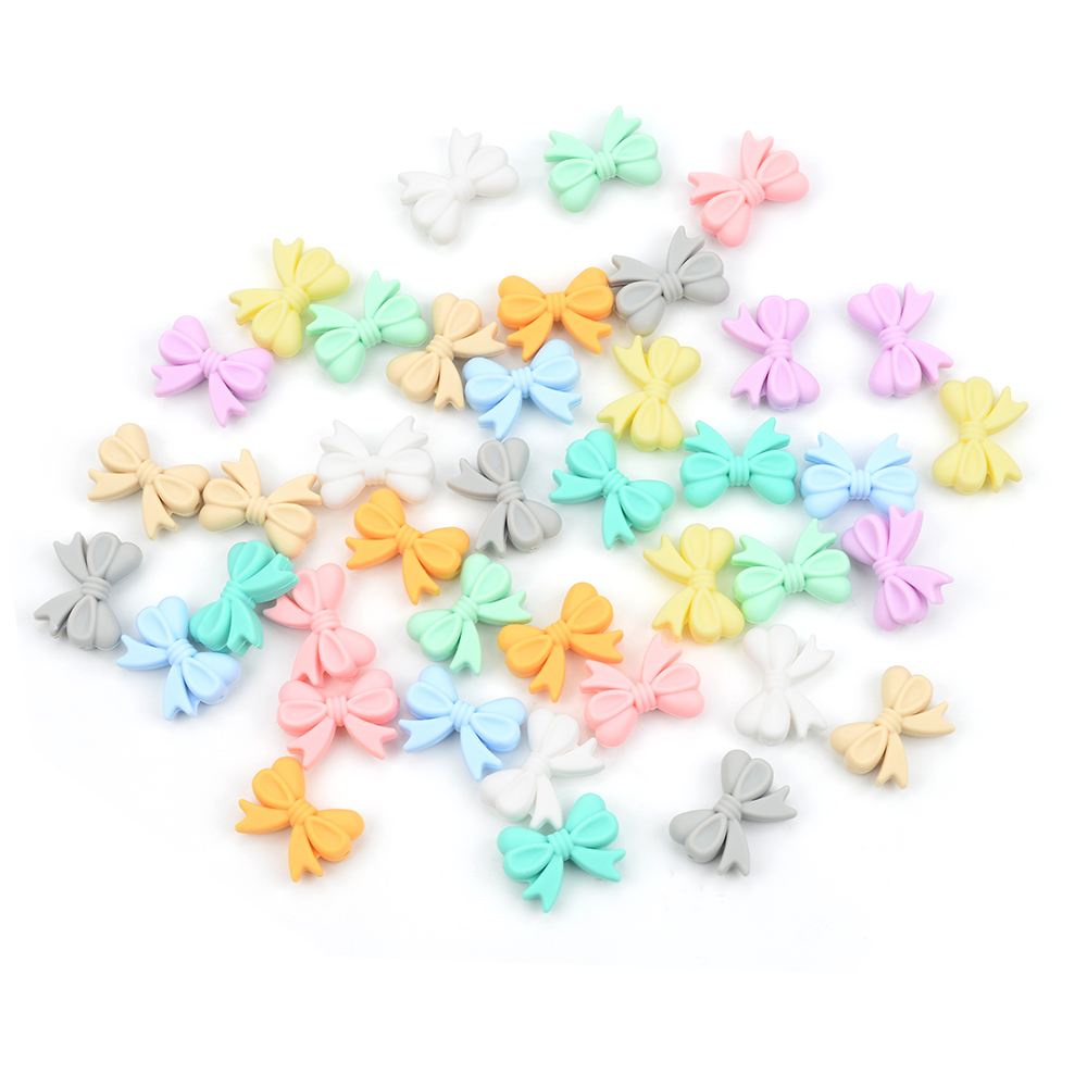 LOFCA – perles en Silicone avec nœud papillon, 50 pièces/lot, collier coloré, fabrication de bijoux, Bracelets, porte-clés, accessoires de bijouterie