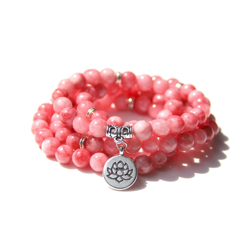 Kvinde mala halskæde & armbånd til kvinder natursten rhodochrosite perler yoga armbånd mala lotus 108 perler pink armbånd