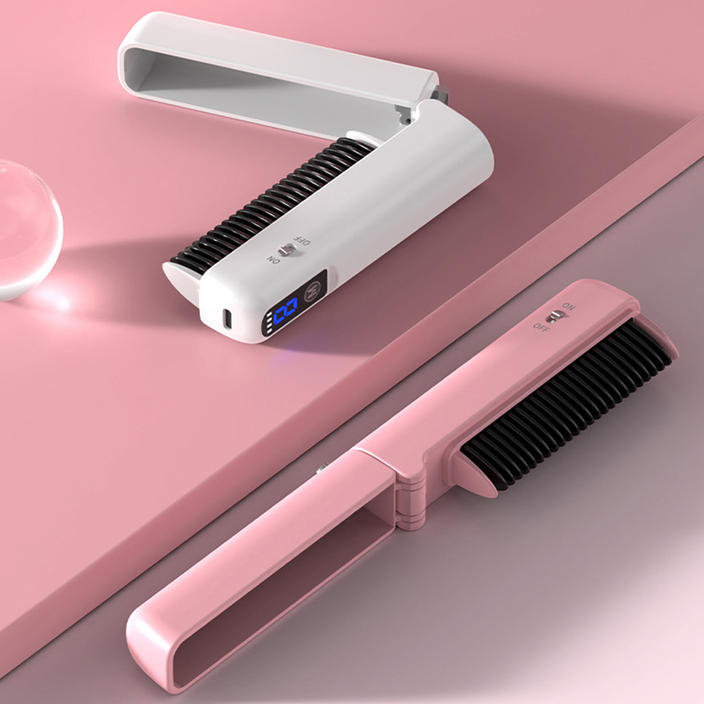 Peigne Chauffant Pliable et Portable, Mini Outil USB, Rechargeable Rapidement, Lissage des Cheveux