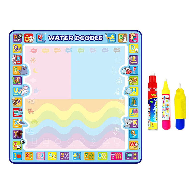 Estera de dibujo educativo para niños, tapete mágico de 100x100cm para dibujar con agua, tapete para garabatos, 4 bolígrafos de dibujo y 1 Juego de sellos, tablero de pintura: Type A 100x100cm