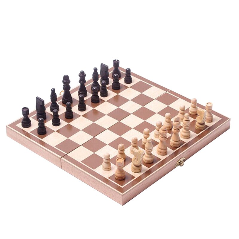 2 Styles Wooden Folding Chess Set Felted Game Board Interior 24cm*24cm Storage Adult Kids Family Game Chess Board: Normal Wood
