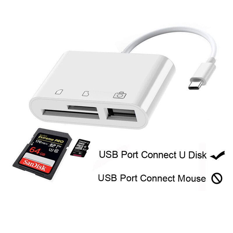 Czytnik kart sd tf typu c z systemem ios i kamerą usb otg robić iphone'a xs max xr, ipada zawodowiec, macbooka, huawei  p20 p30, samsunga  s8: Typ  c 3 w 1 nk103