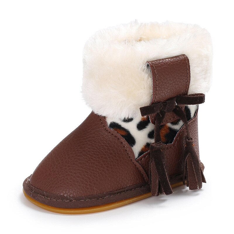 Luipaard Baby Snowboots Pu Leer Dikke Warme Pasgeboren Meisje Winter Schoenen Cartoon Pluche Bows Non Slip Baby Peuter Eerste wandelaars