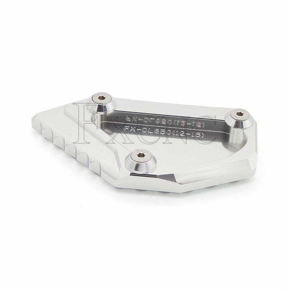 CNC-soporte lateral para motocicleta, placa de Aluninum, pata de cabra para Suzuki DL650, V-STROM, VStrom, , almohadillas de extensión de soporte: Silver
