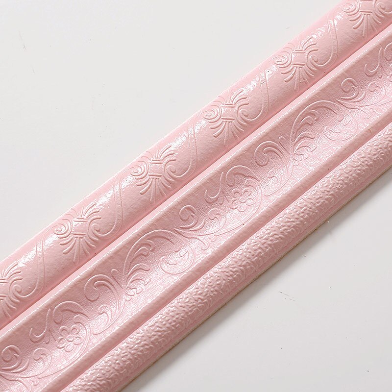2.3M 3D Border Waterproof Wall Sticker Top Corner Line Wall Edge Strip Wall Waist Line Sticker Tiles Wallpaper Border Home Decor: Pink
