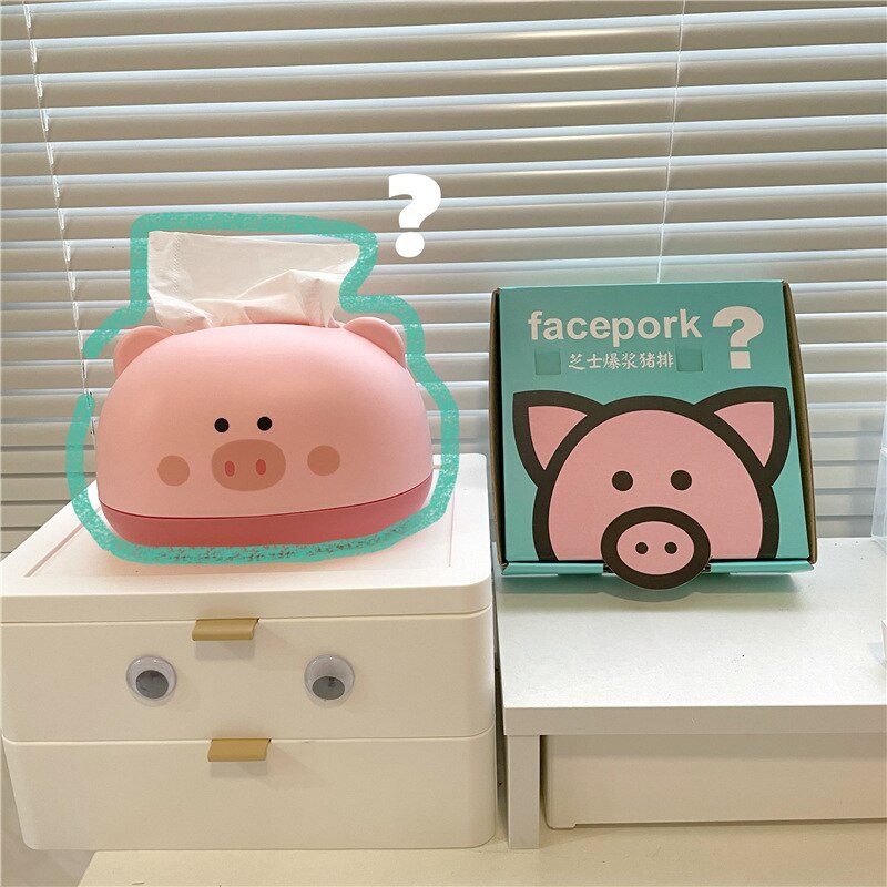 Boîte à mouchoirs en papier, ours cochon tendre rose, dessin animé, trois dimensions, cœur de fille, décoration de salle: pink