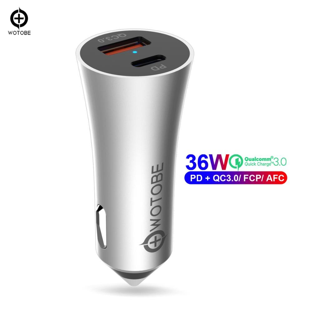 36W 2-Poort Quick Charge 4.0 Car Charger Voor Iphone/Ipad/Samsung/Huawei/Xiaomi QC3.0 6A Quick Pd Mobiele Telefoon Oplader Metalen Shell