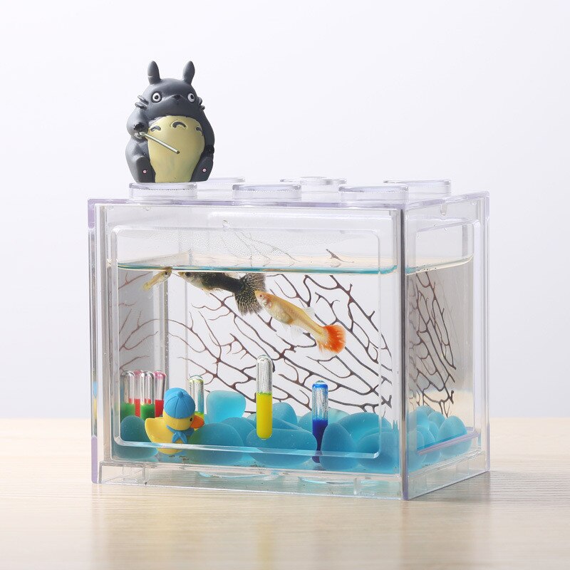 Aquarium Fish Bowl Tank USB Mini Aquarium Fish Tank With LED Lamp Light Home Office Desktop Tea Table Decoration Accessories