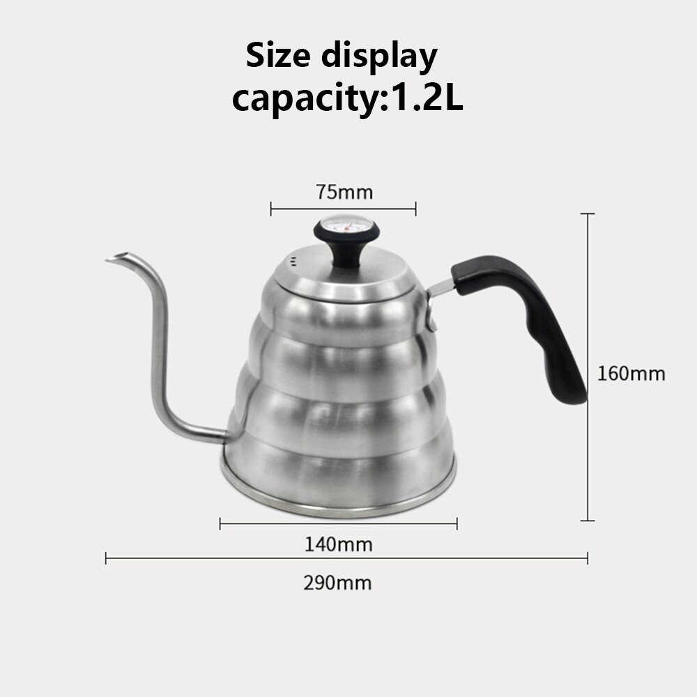 Théière à café en acier inoxydable 600ML/1l/1,2 l, bouilloire à Long bec, bouilloire en col de cygne, théière avec thermomètre
