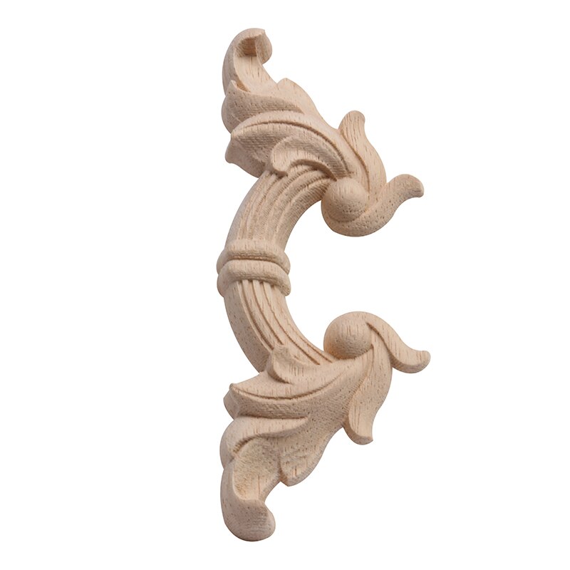 Natural Exquisite Retro Decoration Long Large Leaves Rubber Wood Window Furniture Corner Wood Mouldings Wood Applique Onlay