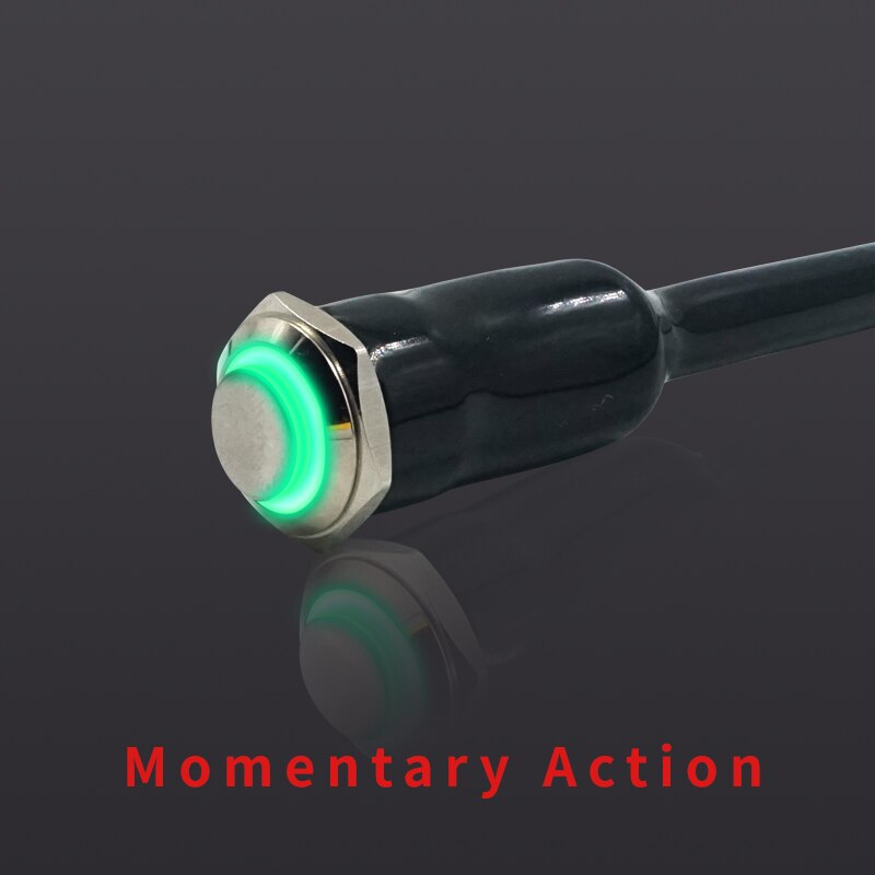 12V Stainless Steel LED Motorcycle Switch ON-OFF Handlebar Adjustable Mount Waterproof Switches Button Fog Light Warning Light: Green(Momentary)
