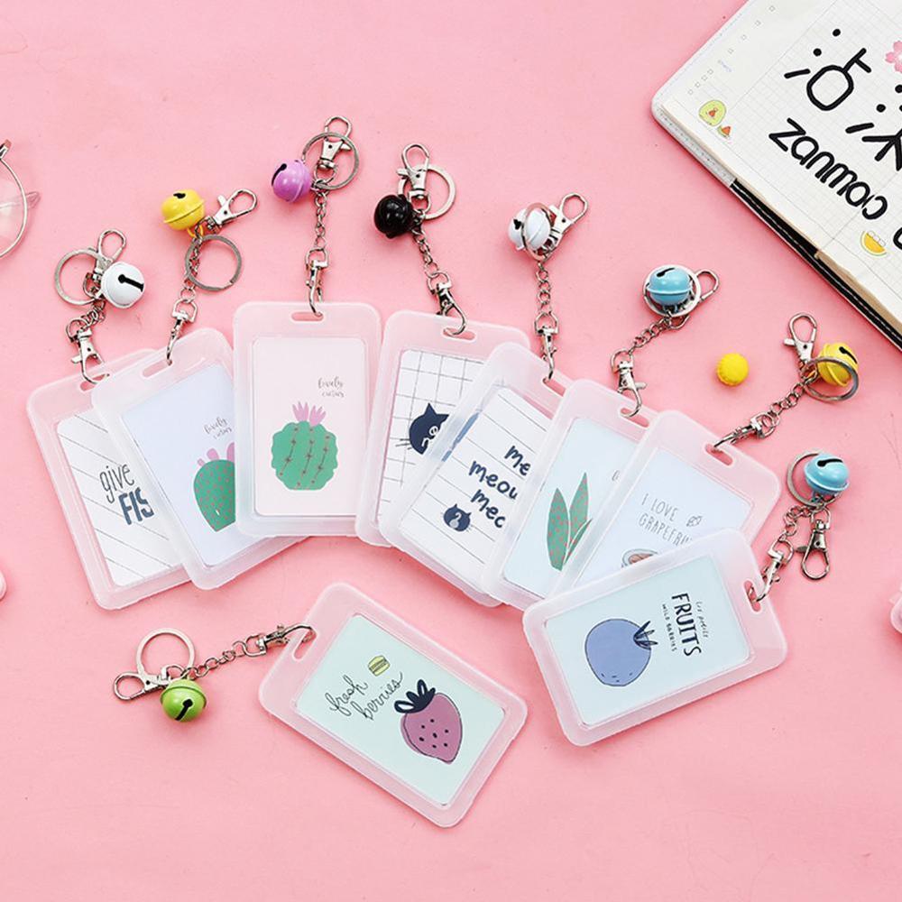 1PC Card Cover with Keyring Chain Card Bag Card Card Holder Bus Pass Plastic Cute Credit ID Cartoon Holder Student K5I9