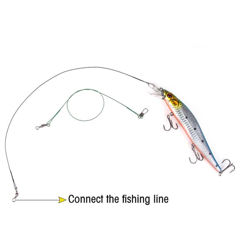 Sedal de pesca de acero antimordedura, 15cm-30cm, líder de alambre de acero con accesorios giratorios de pesca, correa de núcleo de plomo antirenvoltura