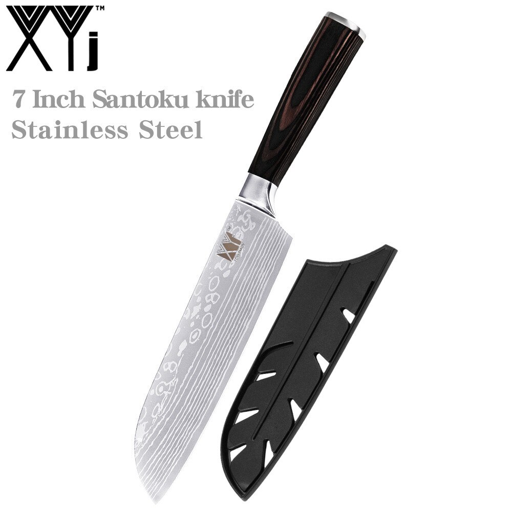 XYj 7 inch Damascus Pattern Santoku Knife Stainless Steel 7cr17 Sharp Blade Chef Knives Germany Style Kitchen Accessory Tools