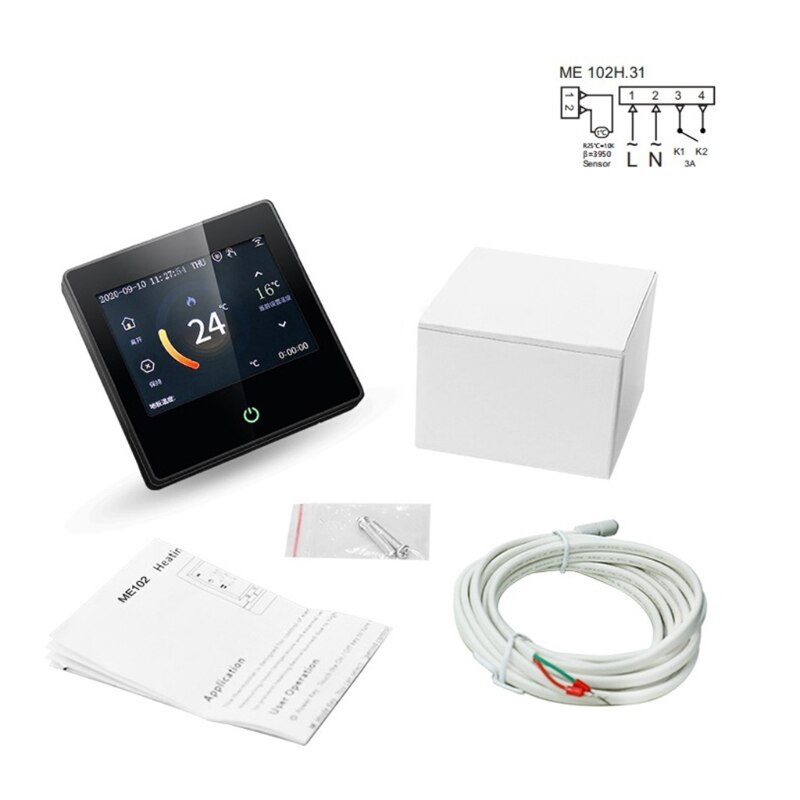 Intelligent wifi berøringsskærm varme termostat smart højttaler stemmestyring 91ad: Bk-gb
