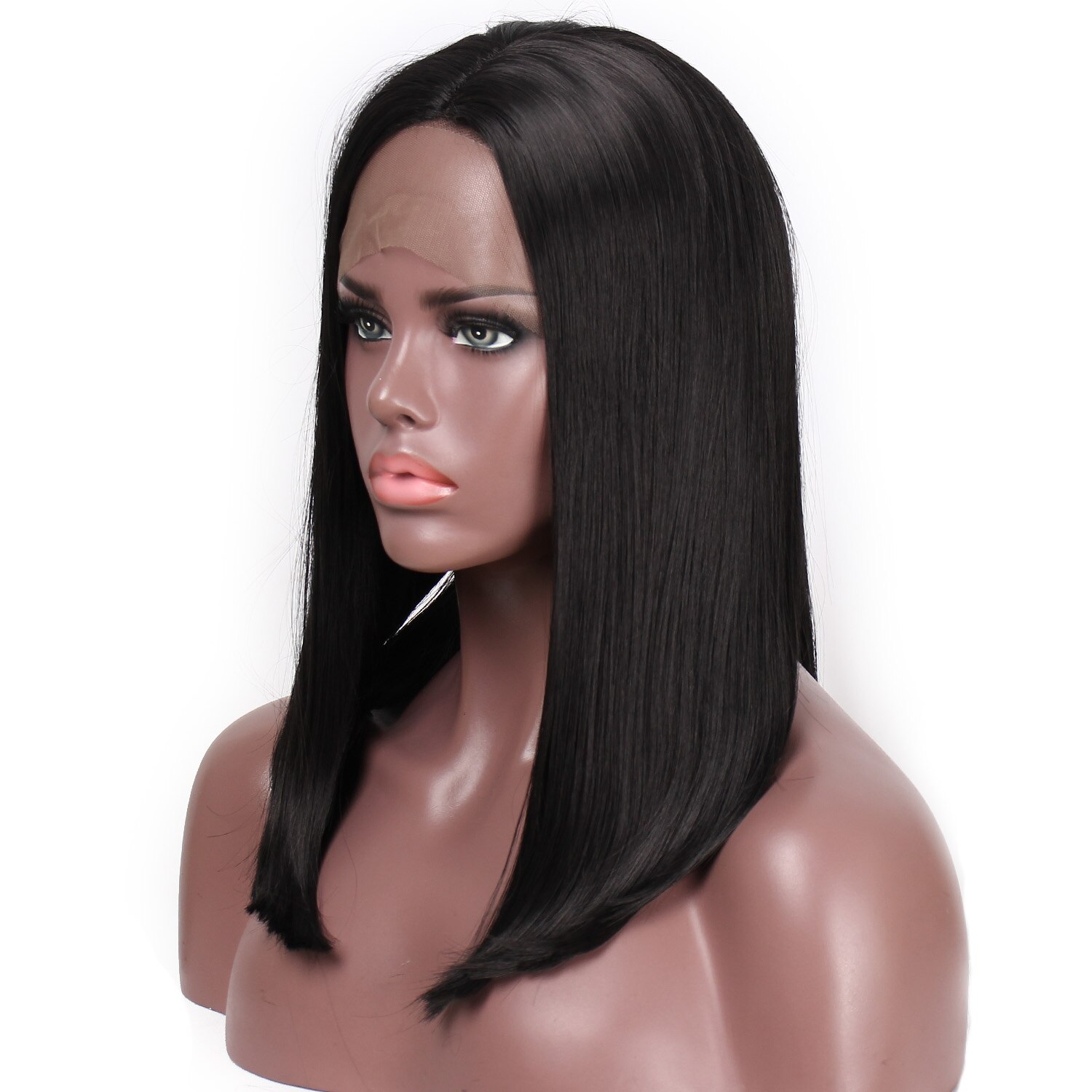 Stamped Glorious 14inches Middle Part Straight Wig Lace Front Wig Black Hair Heat Resistant Synthetic Wigs for Black Women
