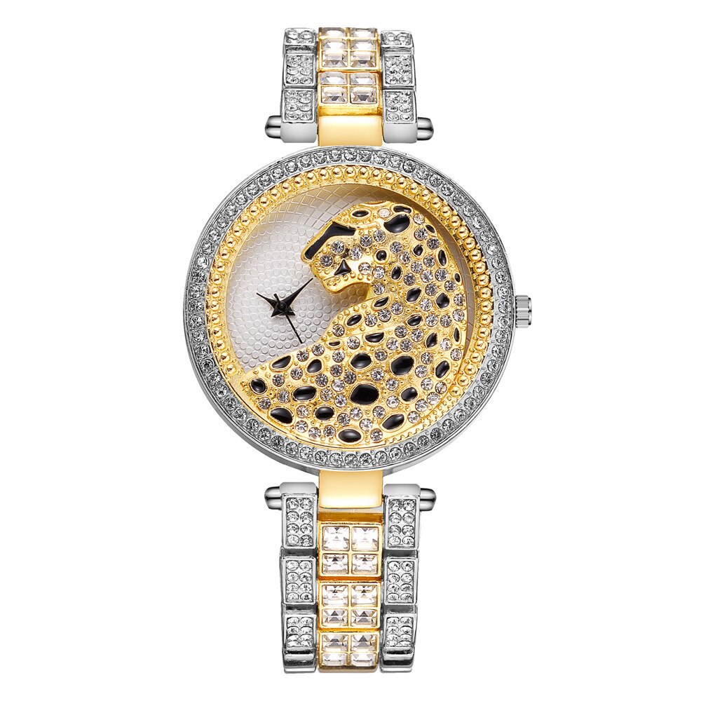Femmes Rose Or Montre Léopard De Luxe Bling Dames Montre Décontracté Femme Montre À Quartz Cristal Diamant Pour Femmes Horloge: mix gold