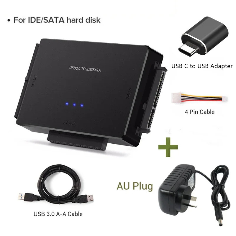 USB 3.0 zu SATA IDE Festplattenadapter Konverterkabel für 3,5 2,5 Zoll HDD/SSD CD DVD Rom CD-RW 3 in 1 IDE SATA Kabeladapter: Silber
